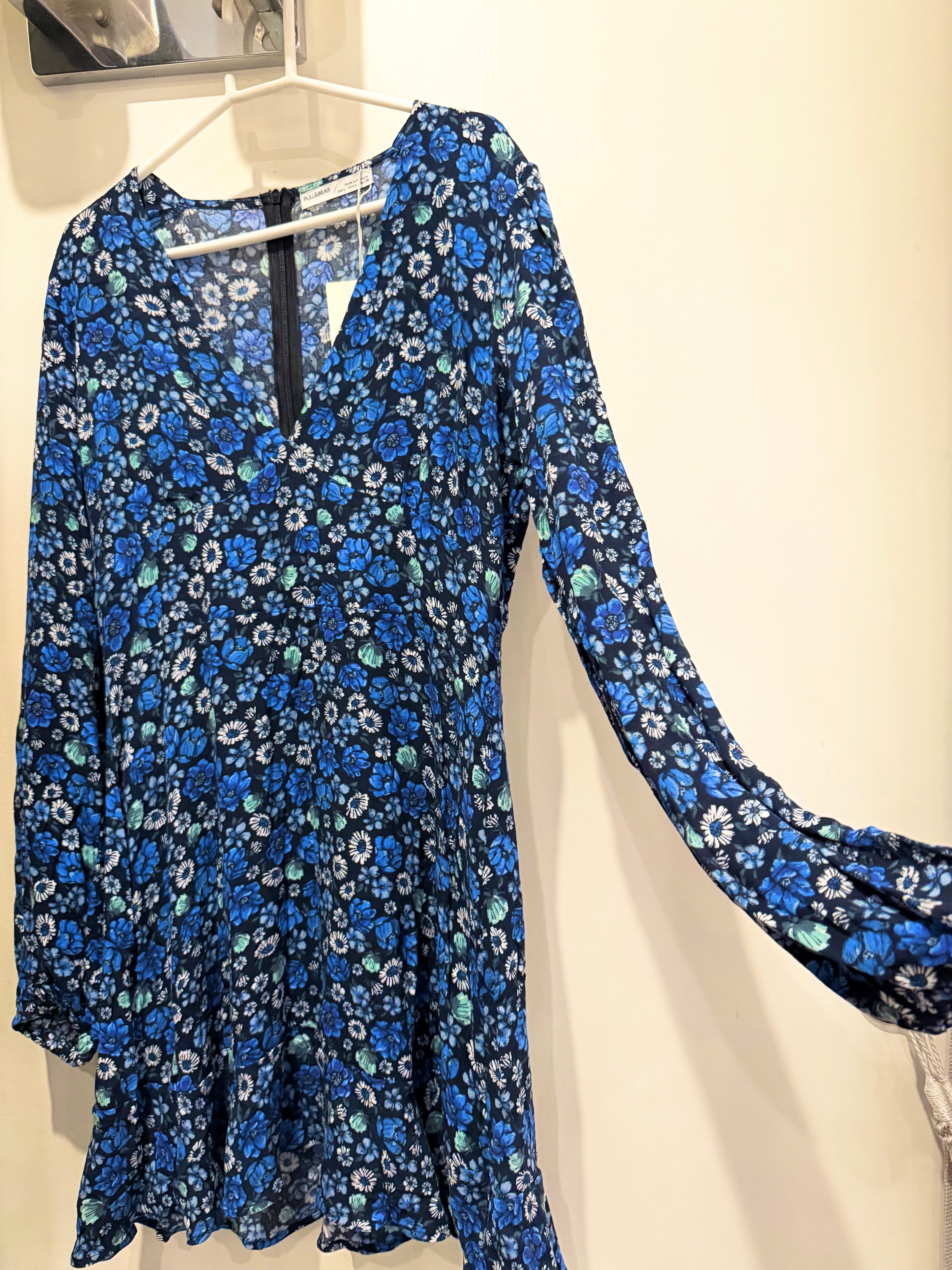 Pull&Bear Blue Floral Tie-Front Mini Dress