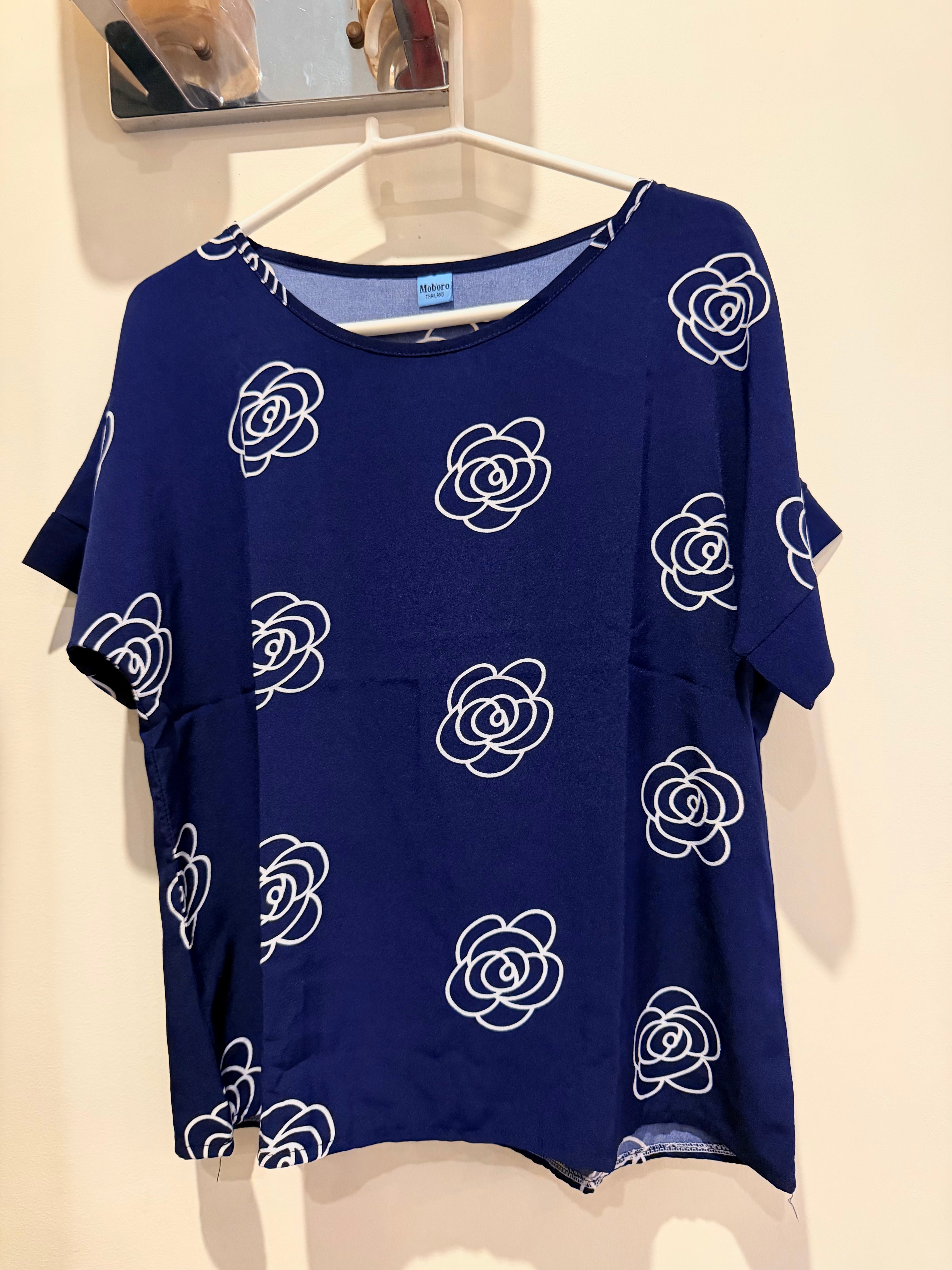 Blue Rose Print Top