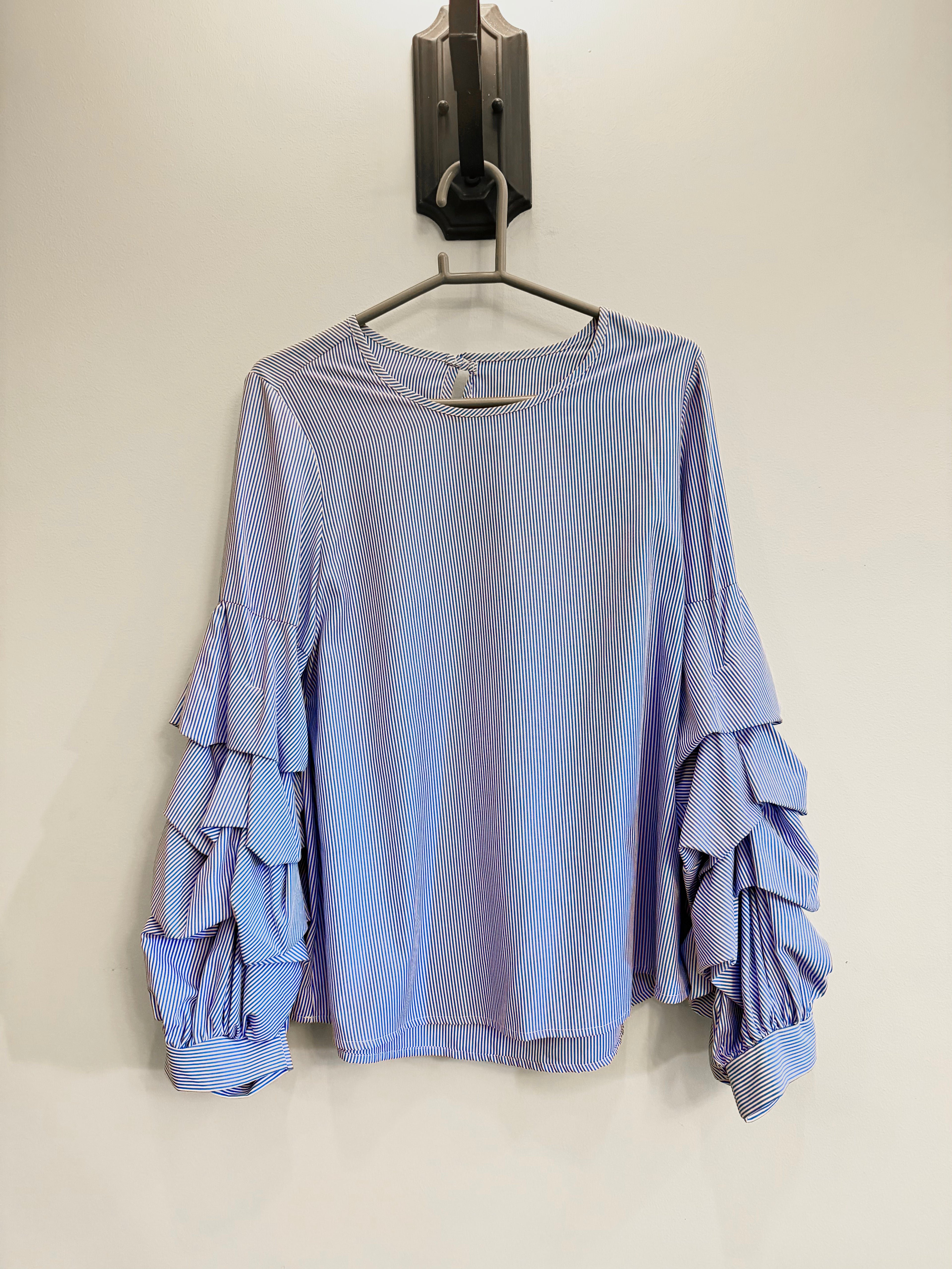 Ruffle Sleeve Striped Formal Top