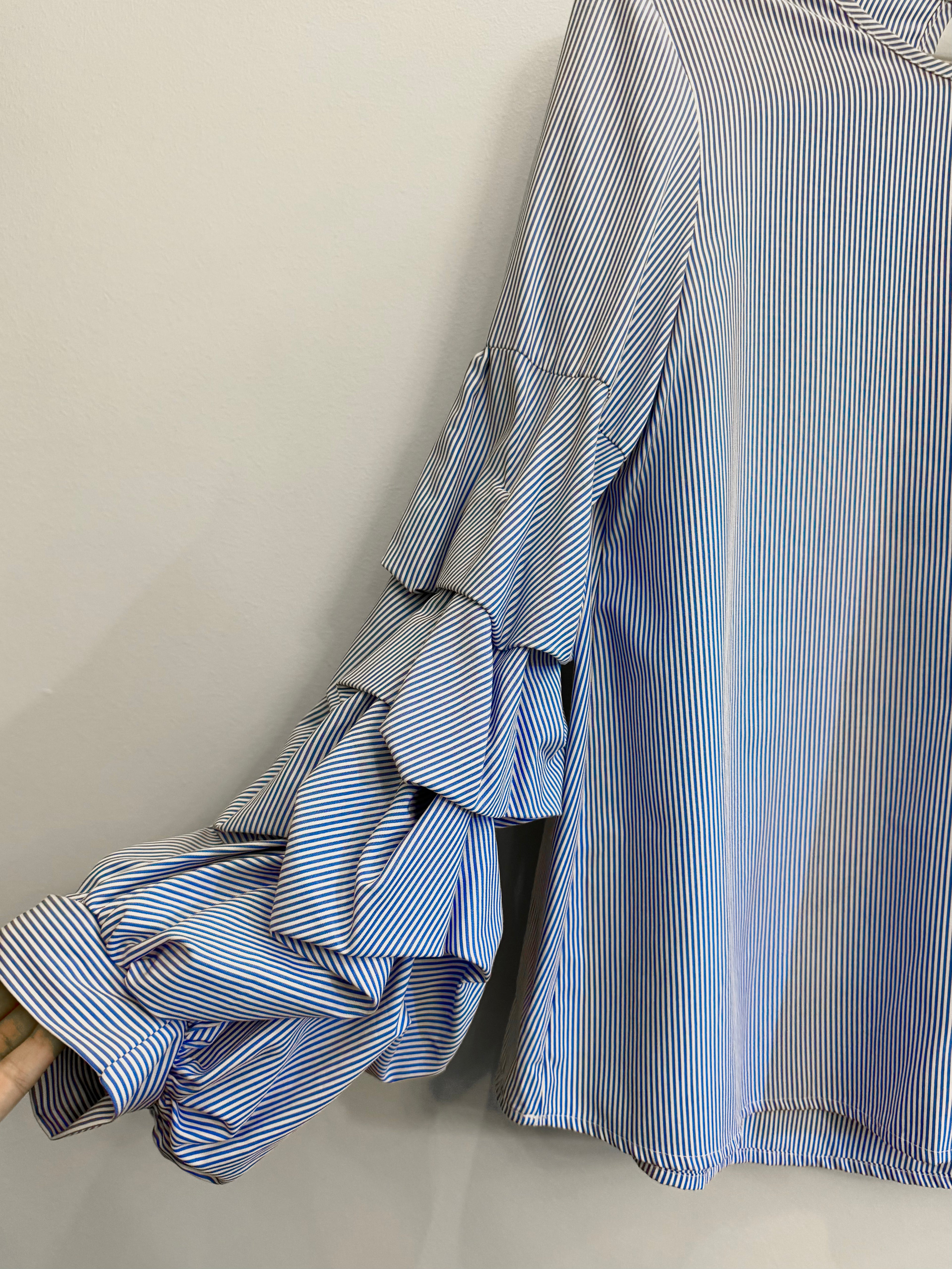 Ruffle Sleeve Striped Formal Top