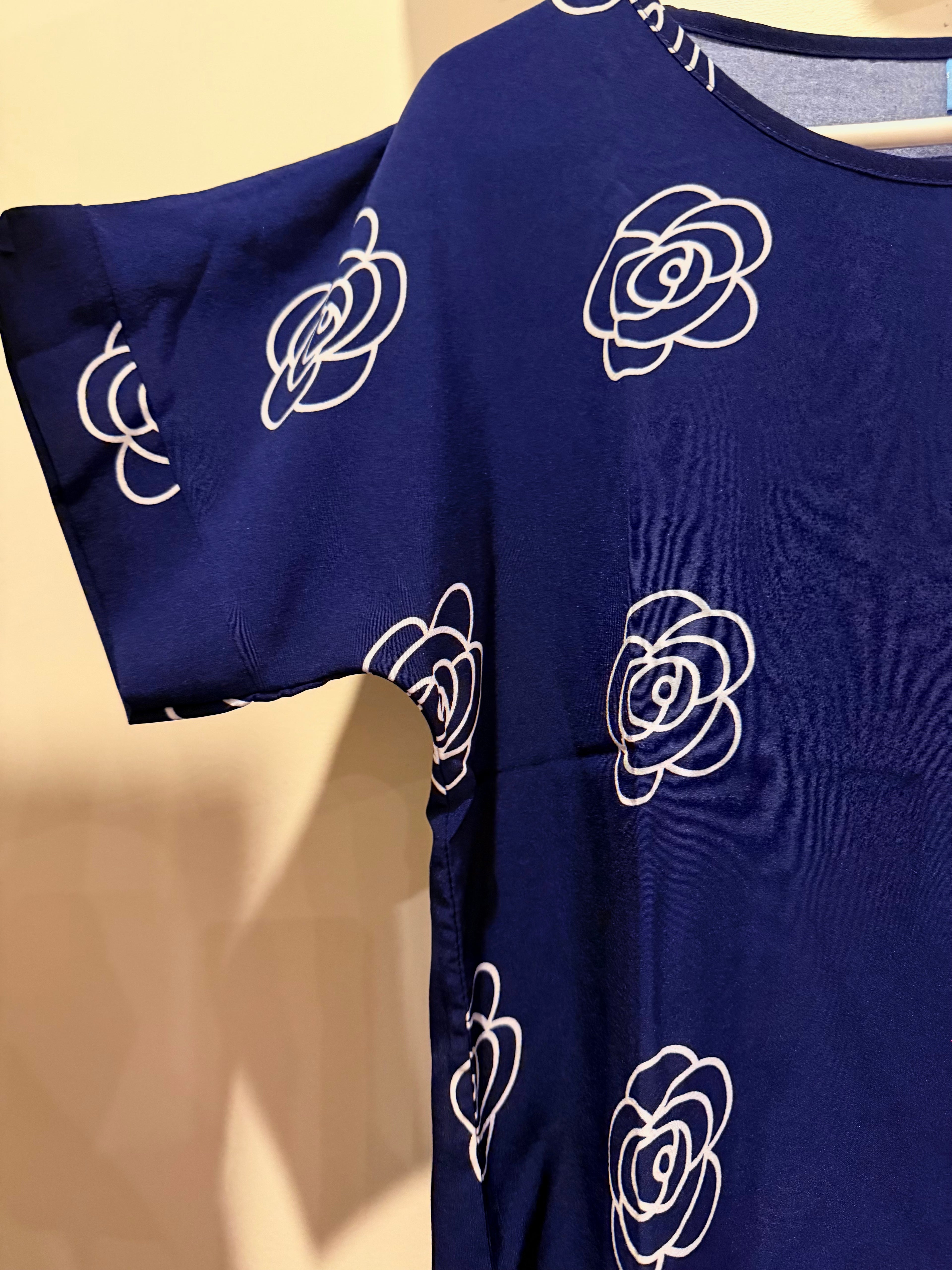 Blue Rose Print Top