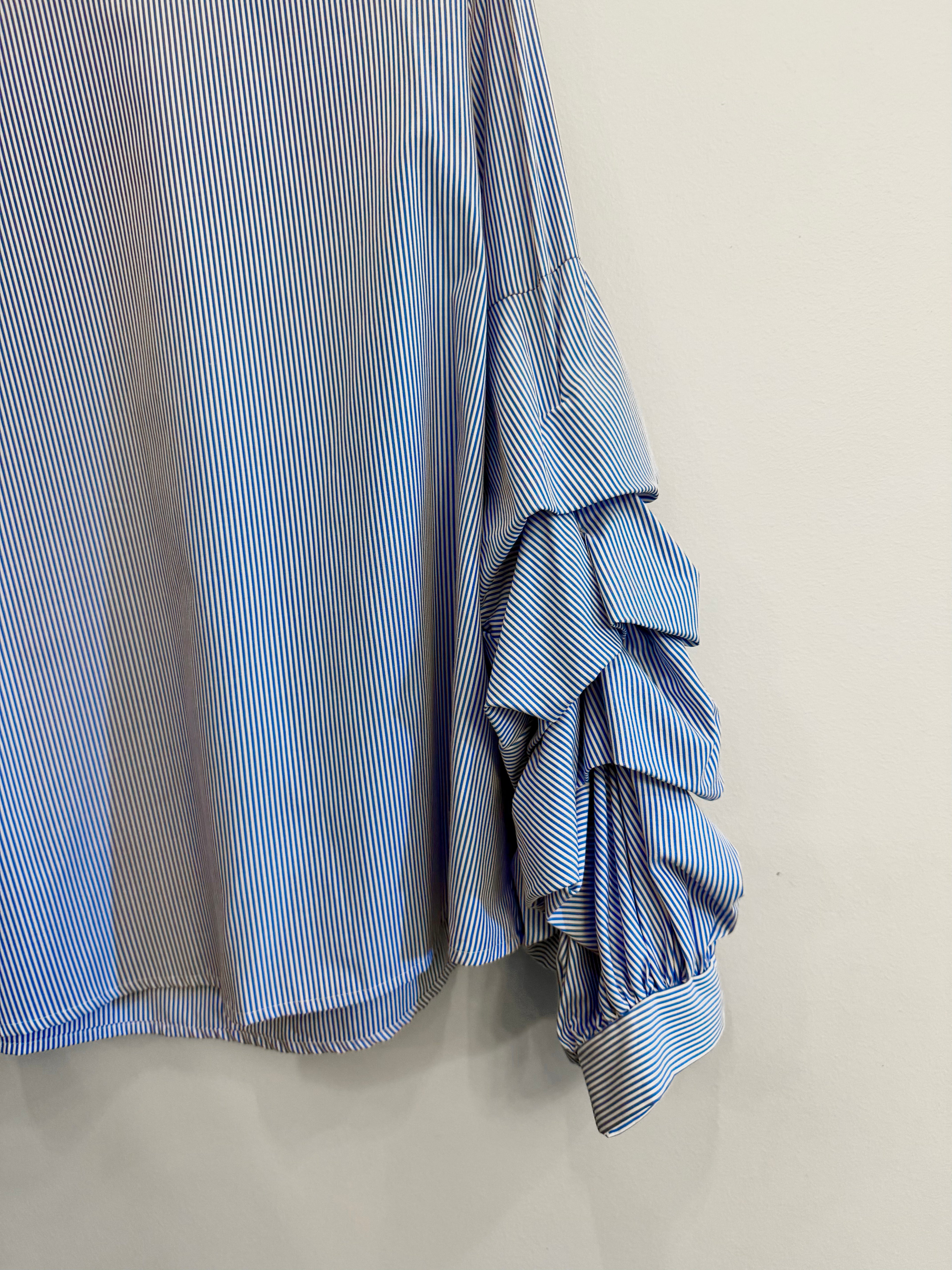Ruffle Sleeve Striped Formal Top