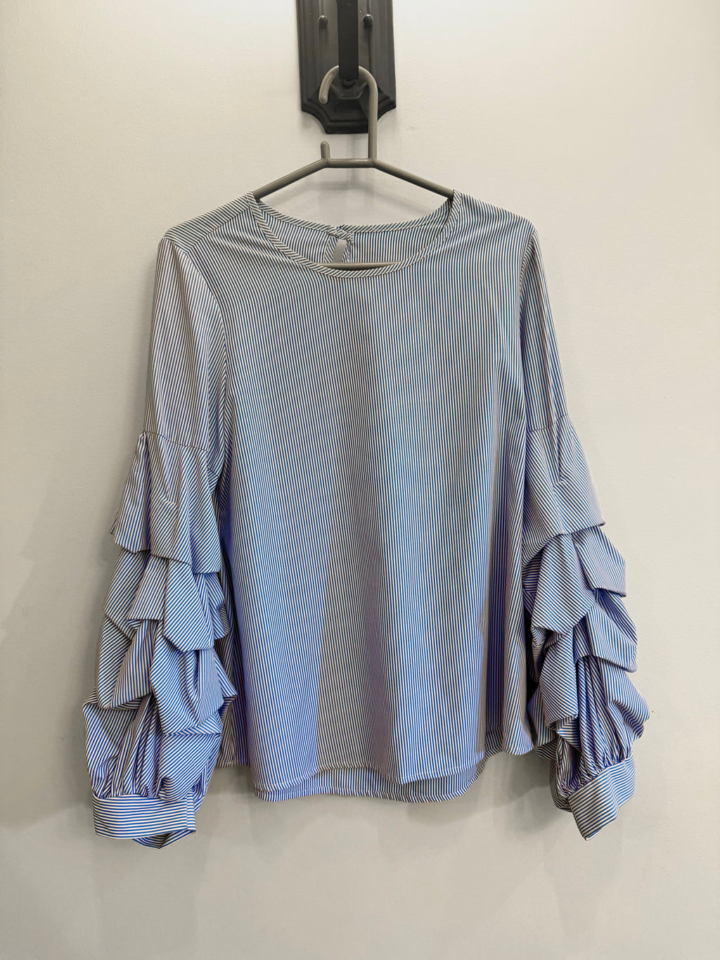 Ruffle Sleeve Striped Formal Top