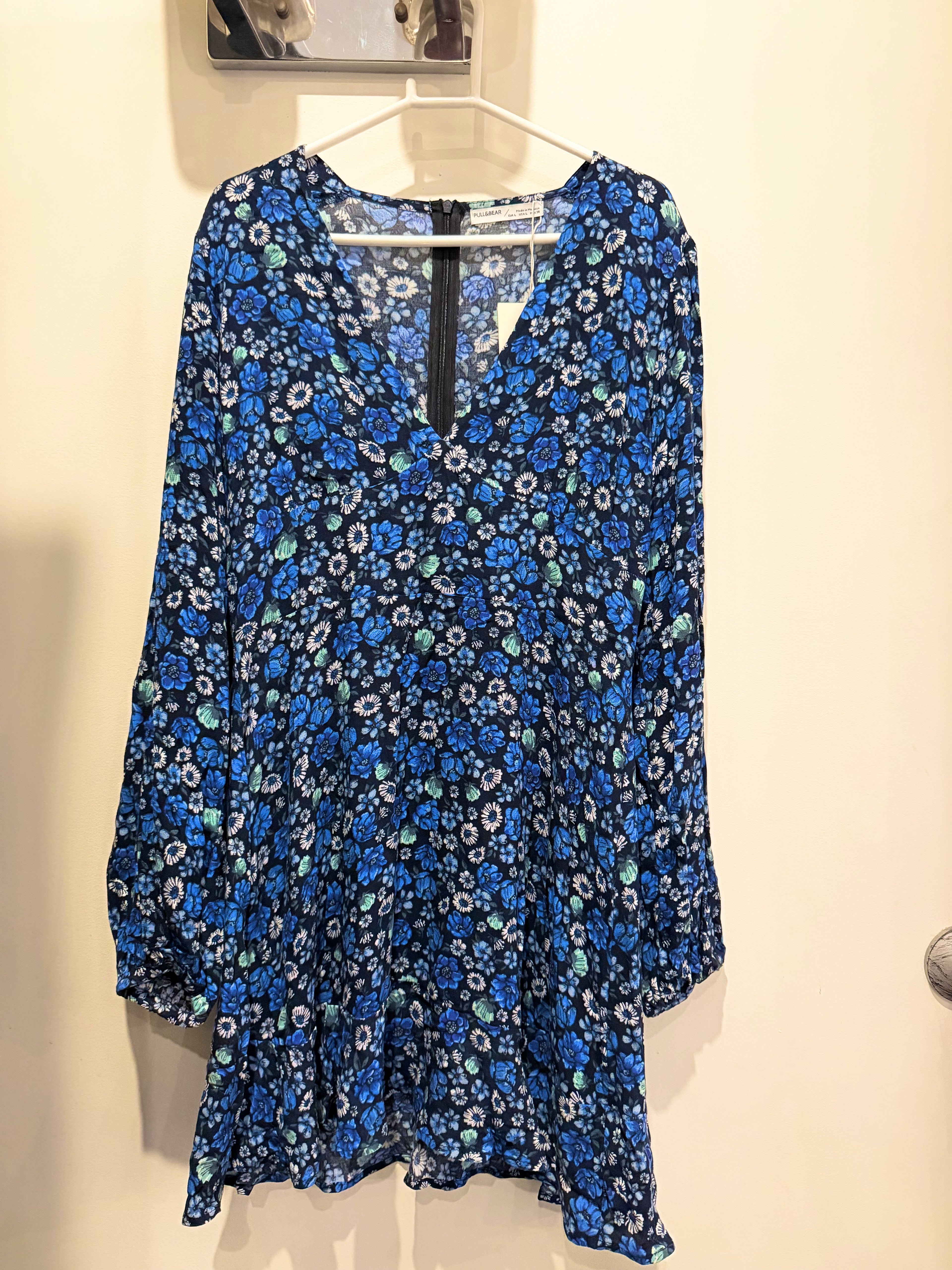 Pull&Bear Blue Floral Tie-Front Mini Dress