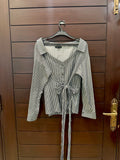 Nichii Striped Tie-Front Formal Top