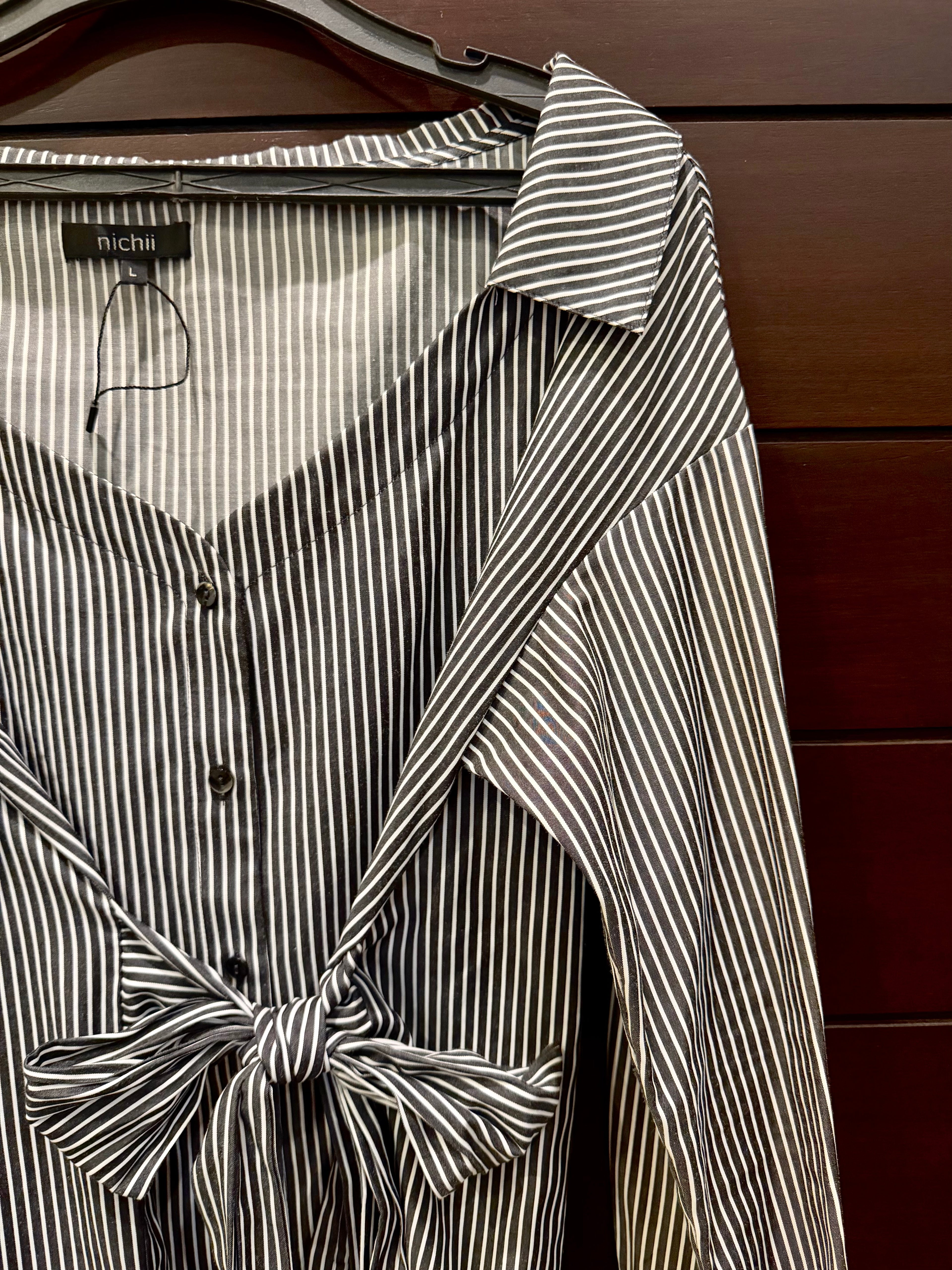 Nichii Striped Tie-Front Formal Top