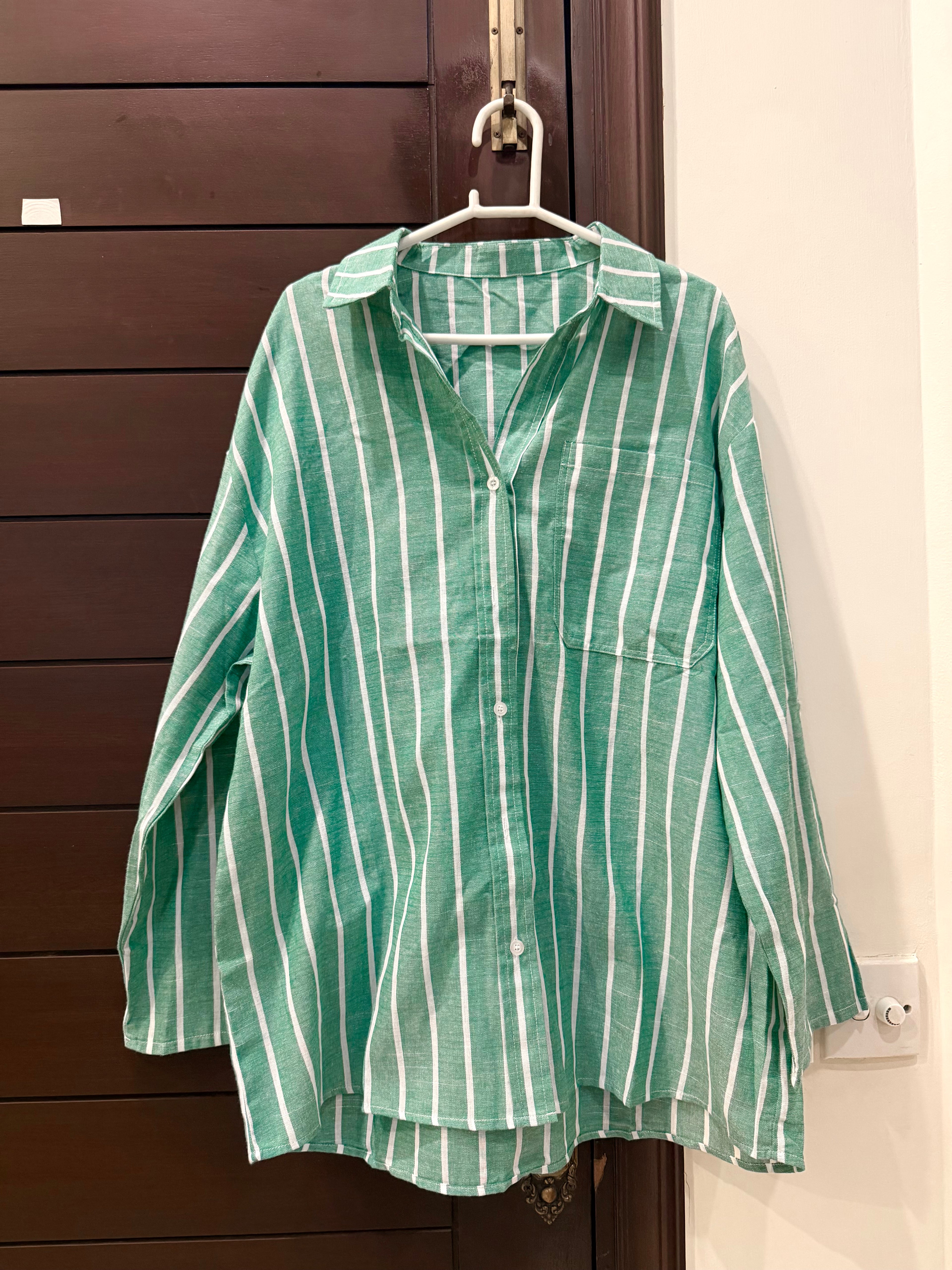 Green Striped Formal Top