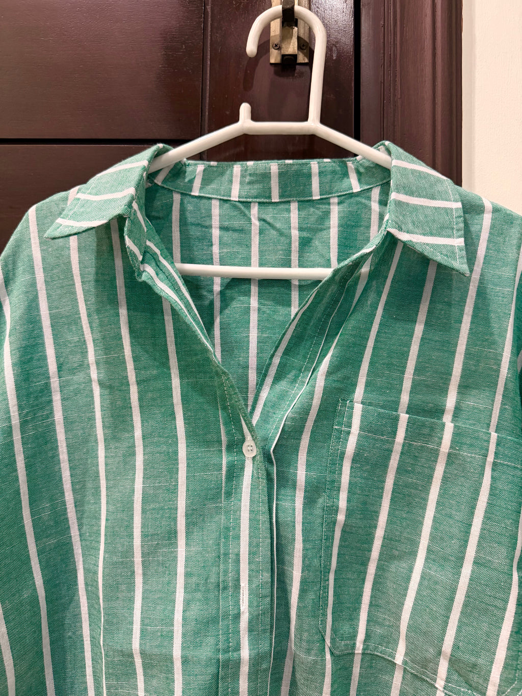 Green Striped Formal Top