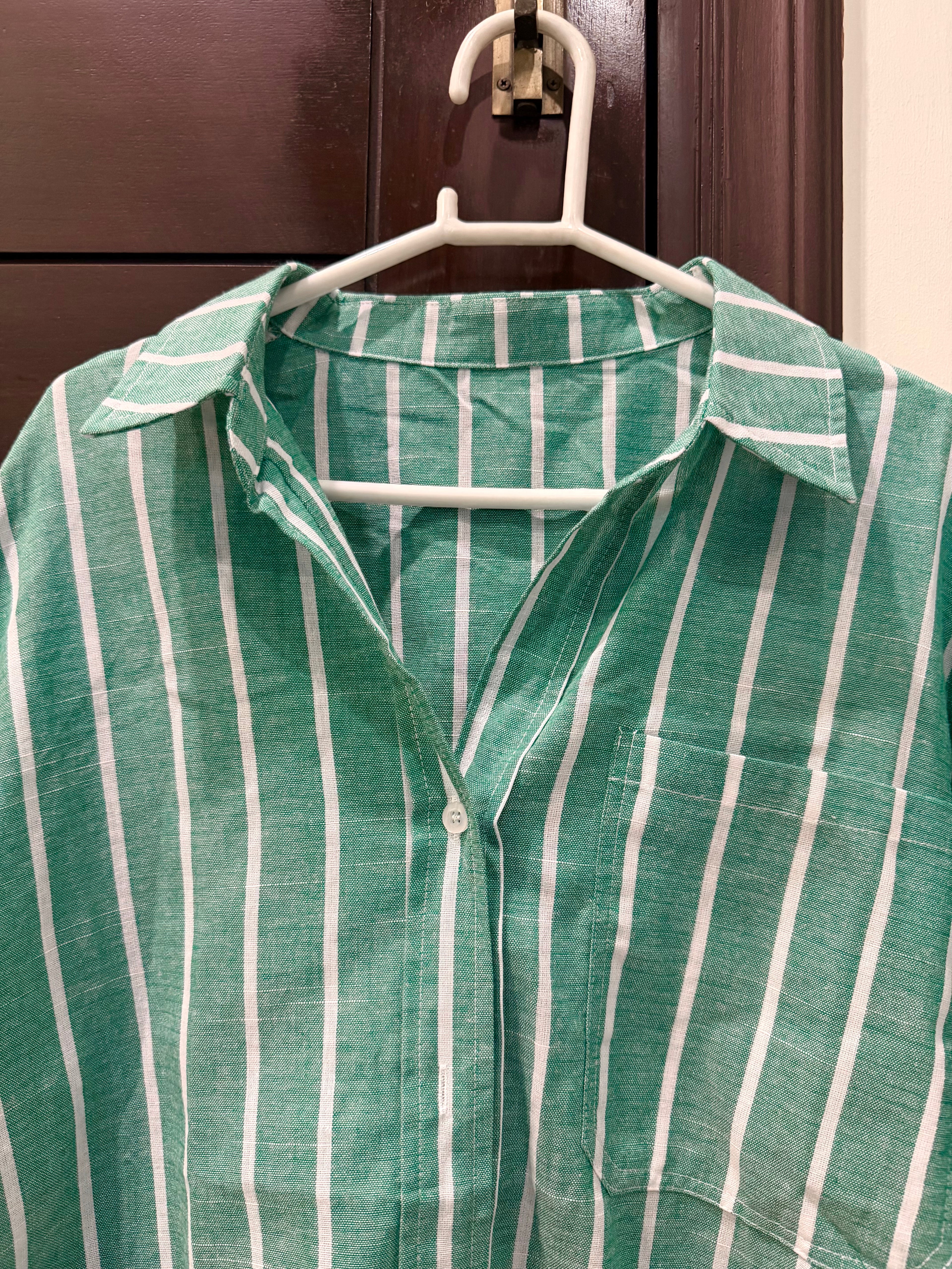 Green Striped Formal Top