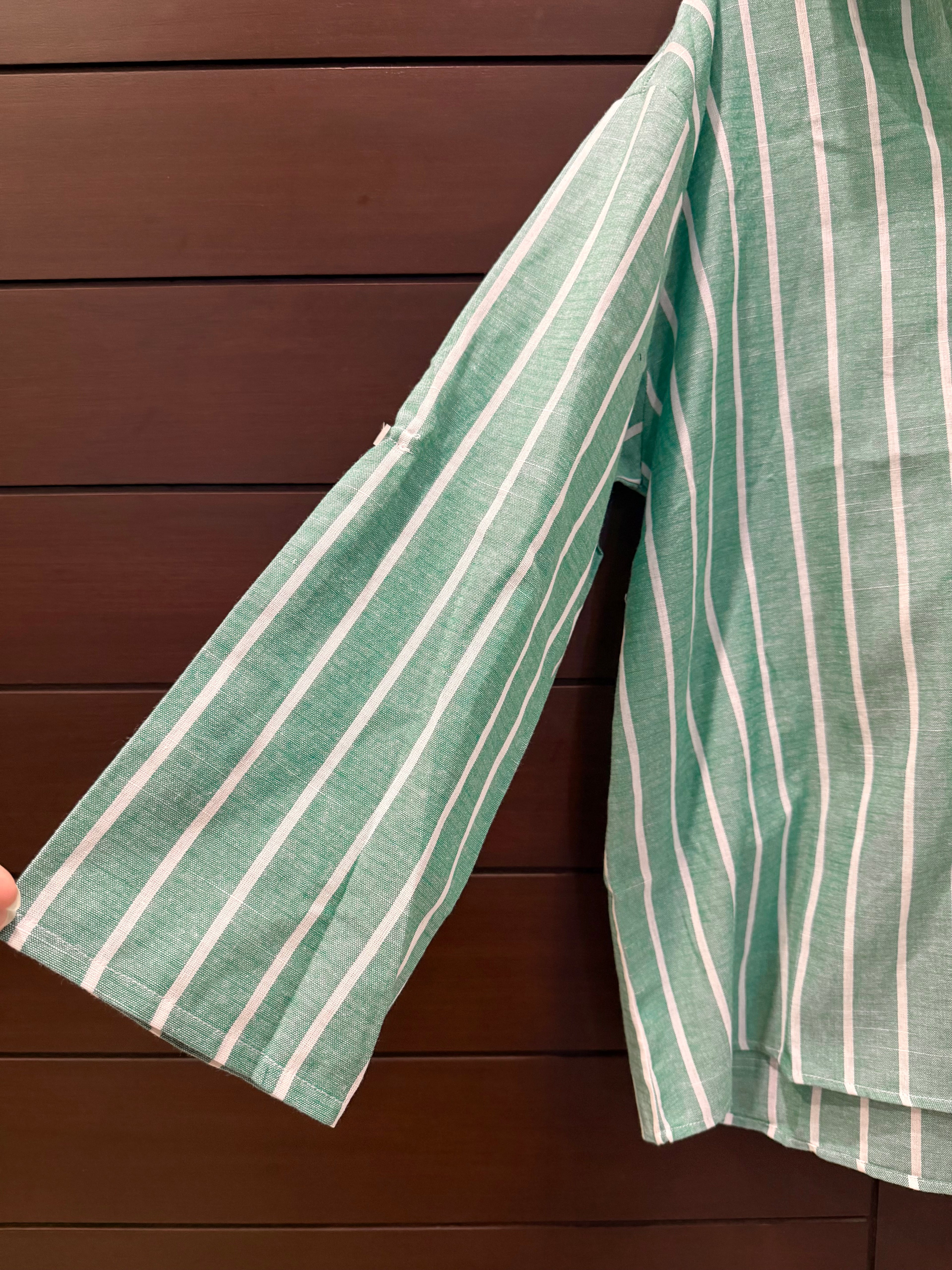 Green Striped Formal Top
