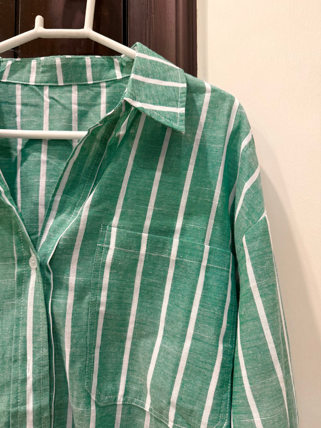 Green Striped Formal Top