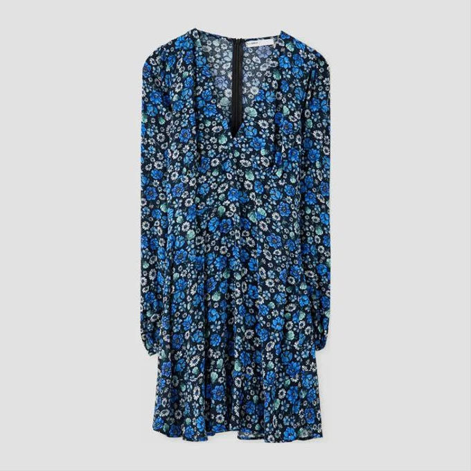 Pull&Bear Blue Floral Tie-Front Mini Dress