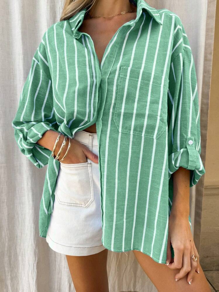 Green Striped Formal Top